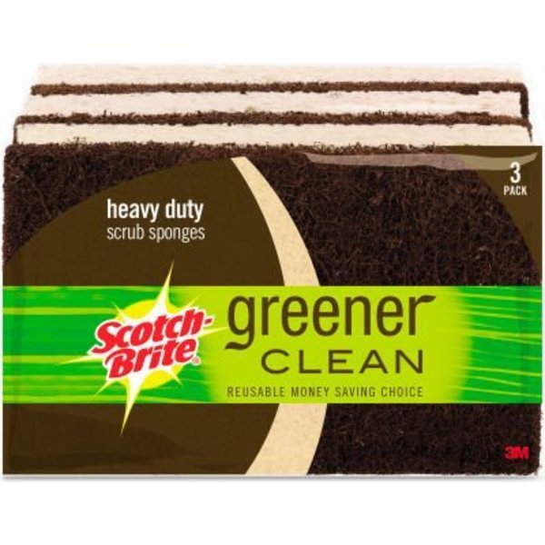 3M Scotch-Brite® Greener Clean Heavy-Duty Scrub Sponge, 2 -3/5X 3/4X4-3/5, Brown, 3/Pack 87033